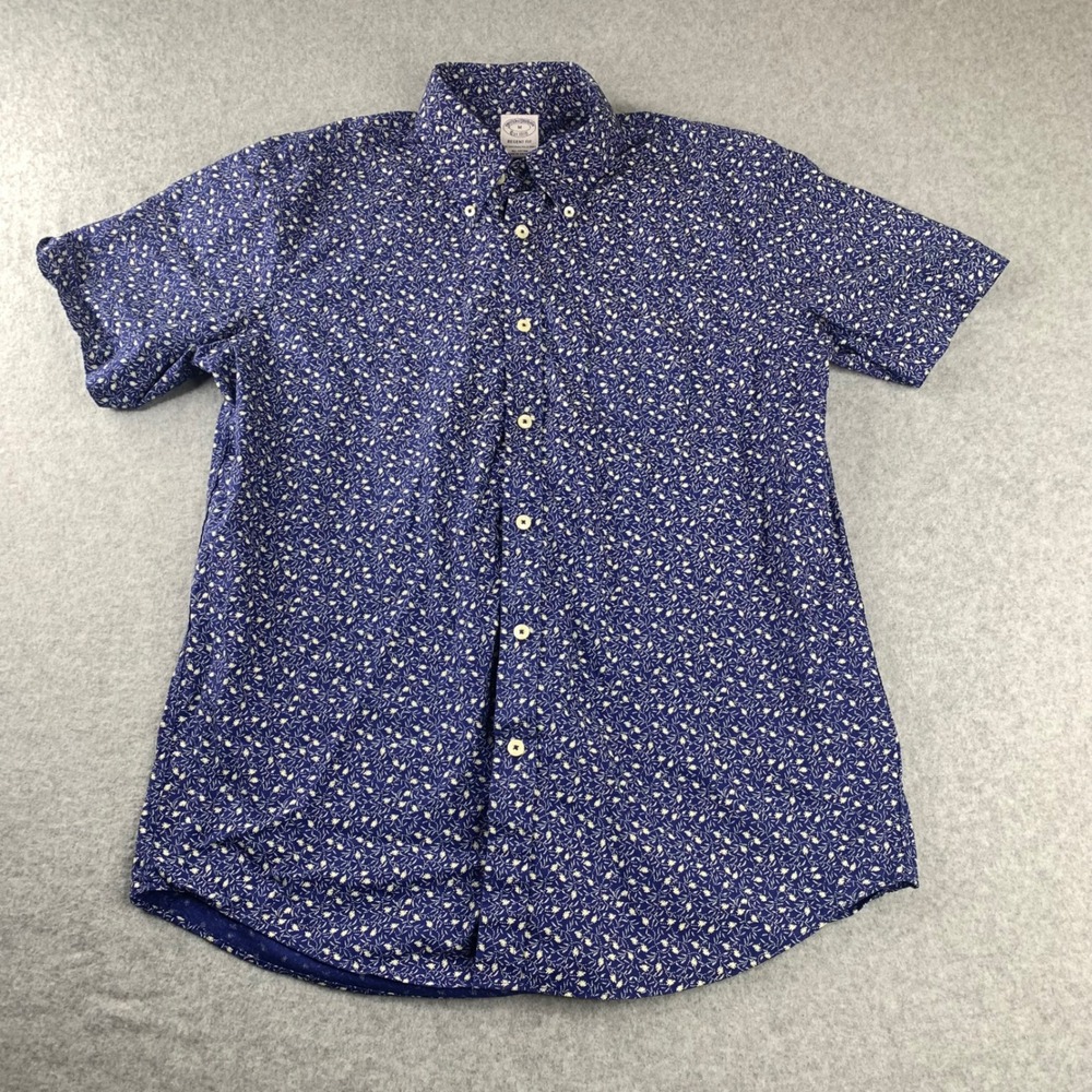 Brooks Brothers Button Down Shirt Mens M Blue Floral Regent Fit Short Sleeve